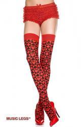 Music Legs: calze rosse con disegno semi carte da gioco.