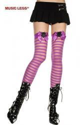 Music Legs: calze viola a righe con fiocco e disegno ragno.