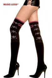 Music Legs: calze nere con teschi e righe rosa.