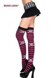 Music Legs: calze nere/fucsia a righe con teschi.