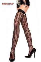 Music Legs: calze traforate con balza in vinile e linee opache.