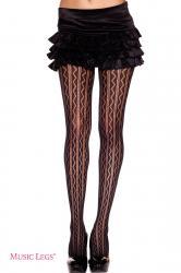 Music Legs: collant nero ricamato a righe e zig zag.