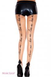 Music Legs: collant velati con scritta posteriore.