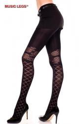 Music Legs: pantyhose with diamond fence and floral design.