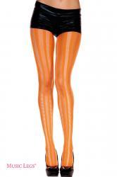 Music leg: collant arancioni con strisce e linee in rilievo.
