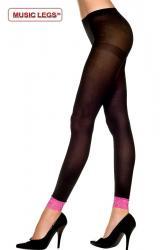 Music Legs: pantacollant nero con bordi in pizzo fucsia.
