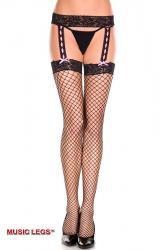 Music Leg: collant aperti a rete e pizzo c/nastri e fiocchetti.