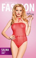 xSalma rosso - body in tulle con nastro in vita e al collo.