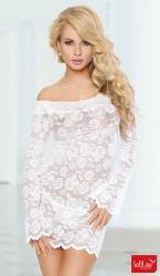 Chemise Lamia in pizzo a maniche lunghe. Bianco