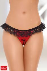 Softline - Perizoma aperto in pizzo e satin. Rosso.