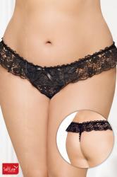 Softline - Perizoma in pizzo con fiocco e strass. Nero