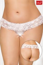 Softline - Perizoma in pizzo con fiocco e strass. Bianco