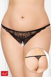 Softline - Tanga aperto in tulle e pizzo floreale. Nero