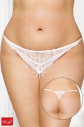 Softline - Tanga aperto in tulle e pizzo floreale. Bianco