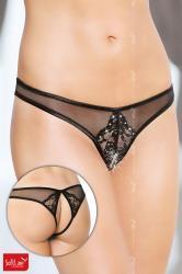 Softline - Slip brasiliano in pizzo e tulle con borchiette. Nero