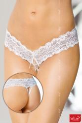 Softline - Tanga in pizzo con fiocchetto. Bianco