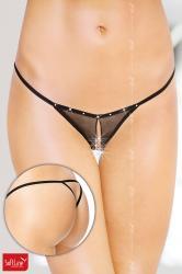 Softline - Tanga aperto in microrete con borchiette. Nero
