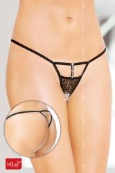 Softline - Tanga aperto con pizzo e strass. Nero