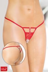 Softline - Tanga aperto con pizzo e strass. Rosso