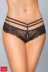 Brasiliana in pizzo con strass e stringhe. Nero.