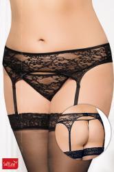 Softline - Reggicalze e perizoma in tulle ricamato. Nero
