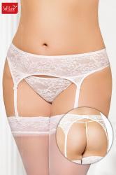 Softline - Reggicalze e perizoma in tulle ricamato. Bianco
