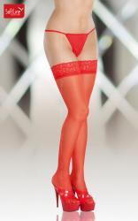 Softline - Autoreggente rossa velata con balza in pizzo.