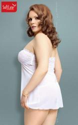Tanya - Babydoll in tulle e pizzo con perizoma. Bianco