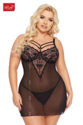 Chemise ALDONA in tulle e pizzo. Nero. Plus size