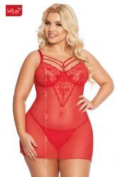 Chemise ALDONA in tulle e pizzo. Rosso. Plus size