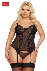 Guepiere BRENDA in tulle e pizzo con stringatura. Nero. Plus size