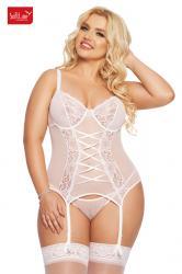 Guepiere BRENDA in tulle e pizzo con stringatura. Bianco. Plus size