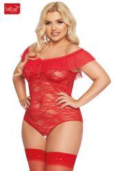 Body KAMILA in pizzo con volant in tulle. Rosso. Plus size