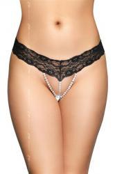 Tanga nero in pizzo con fila di perle.