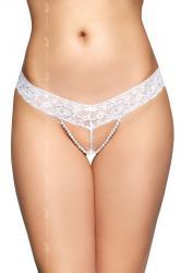 Tanga bianco in pizzo con fila di perle.