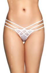 Tanga bianco in pizzo con tre fianchetti incrociati.