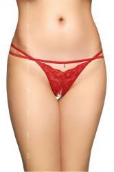 Tanga in pizzo con doppio fianchetto e strass. Rosso