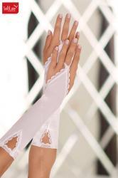 Softline - Guanti infradito con pizzo e strass. Bianco