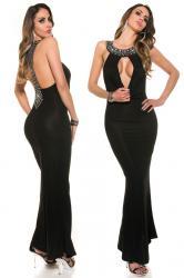 Abito lungo con scollo profondo e decorazioni sulla schiena. Nero