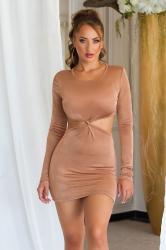 Miniabito bronzo con maniche lunghe e cut-out laterale