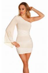 Mini abito monospalla con inserti in pizzo. Crema
