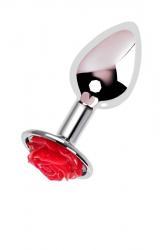 Plug in metallo con rosa rossa.