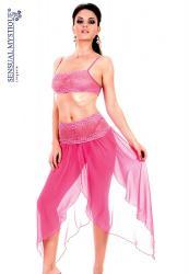 Completo top e gonna rosa in chiffon con pizzo.