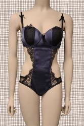 Body in satin e pizzo. Blu-nero