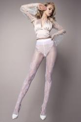 Collant bianco velato con ricami floreali. Art. 582