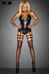 Body lucido con girocollo e catenelle argentate.