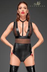 Body in tessuto nero opaco con inserti in tulle.