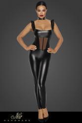 Tuta in tessuto Powerwetlook con inserto in tulle.