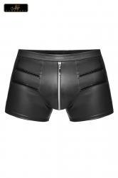Pantaloncini uomo aderenti con appl. PVC e zip.