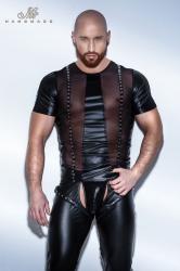 T-Shirt in tulle e tessuto lucido con occhielli.